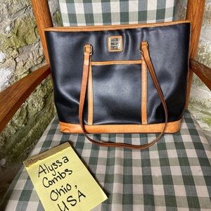 Dooney & Bourke Black and Tan Leather Shoulder Tote